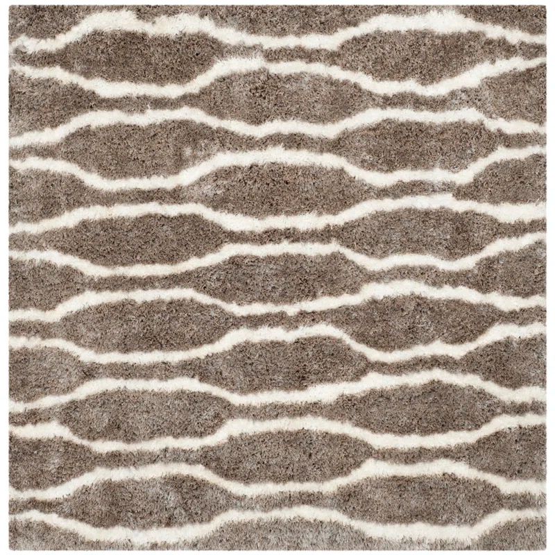 Ivory Silver Barcelona Hand-Tufted Cotton Shag Rug, 5'x5' Square
