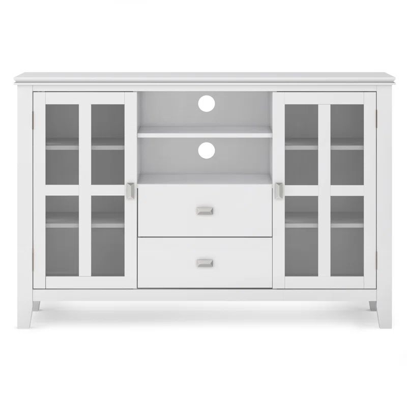 White Solid Wood 53" Traditional TV Media Stand with Cabinets