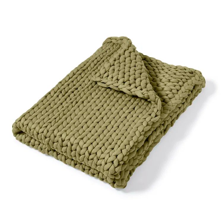 Sage Green Chunky Knit Wool Baby Throw Blanket