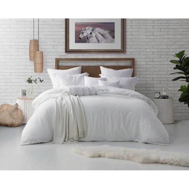 White Crinkled Microfiber Twin/Twin XL Duvet Cover Set