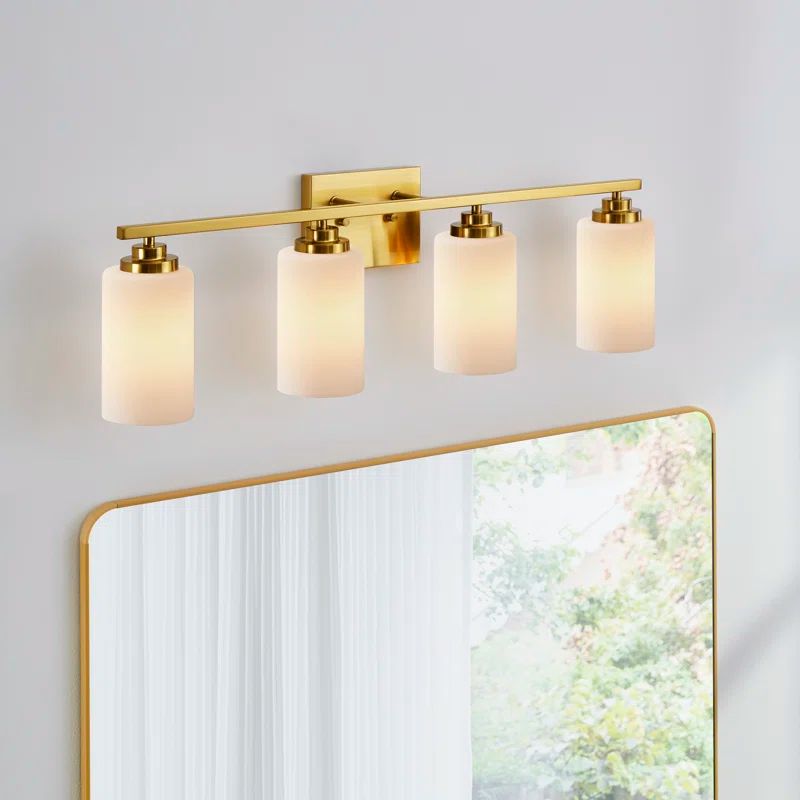 Gold Brass 4-Light Dimmable Vanity Light with Frosted Glass