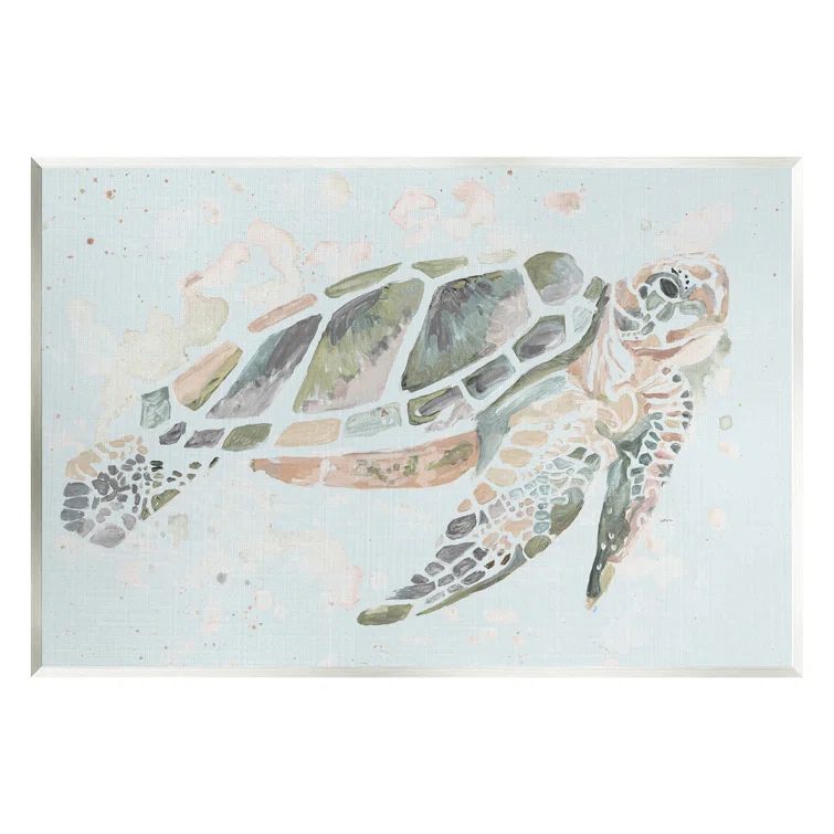 Tortoise Swimming Underwater Bubbles Graphic Art Print on MDF Wood