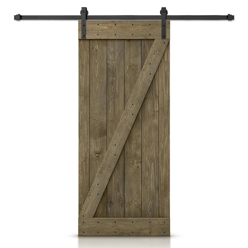 84'' Gray Knotty Pine Barn Door with Matte Black Hardware