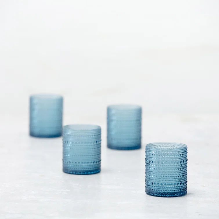 Cornflower Blue Acrylic Beaded Outdoor Double Old Fashioned Glasses, 10.5 Ounce, Set of 4