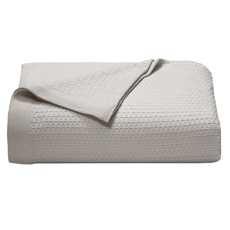 Beige Full Cotton Knitted Reversible Blanket with Textured Accent