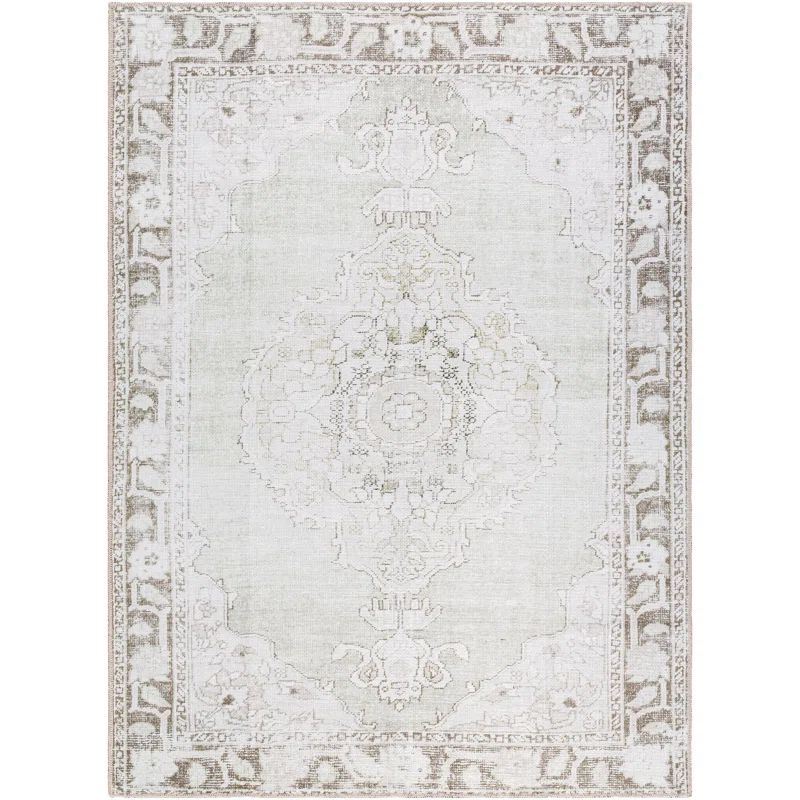 Light Gray Synthetic Medallion Washable Rectangular Area Rug