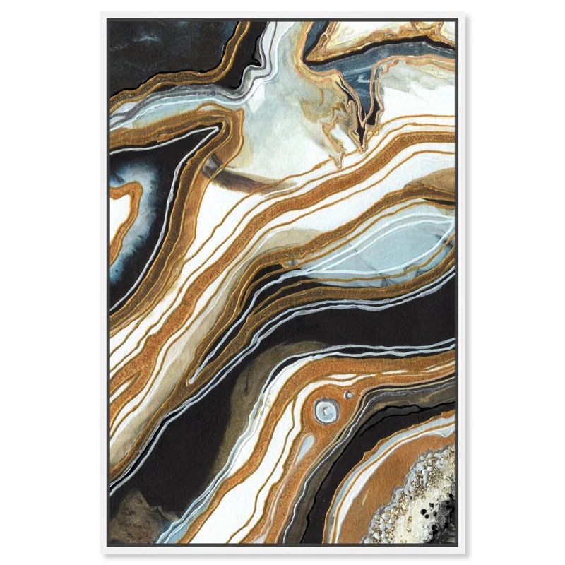 Large Black and Gold Abstract Canvas Print with White Frame