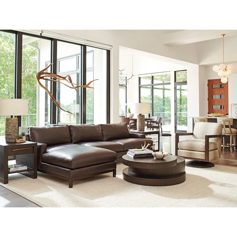 Barclay Horizon 100.5" Black Leather Metal-Accented Sectional Sofa