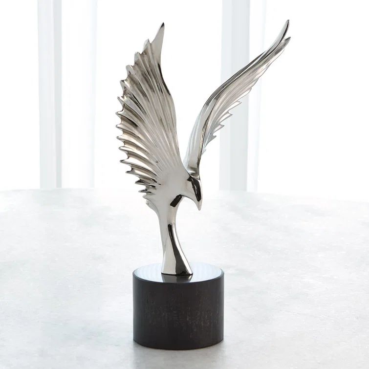 Nickel and Black Marble Soaring Sculpture, 13.5" Height