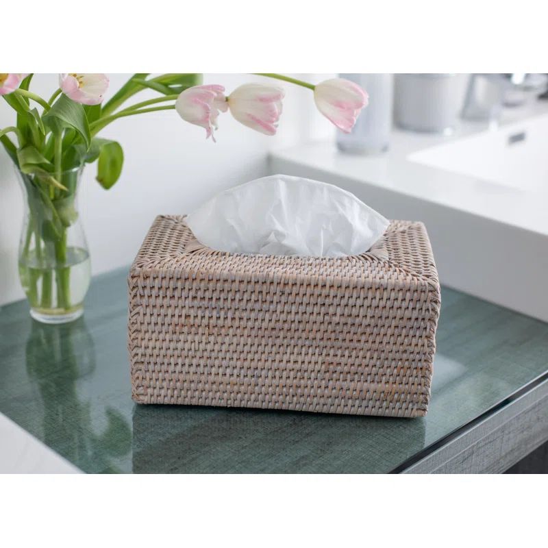 White Wash Rattan Long Tissue Box Cover