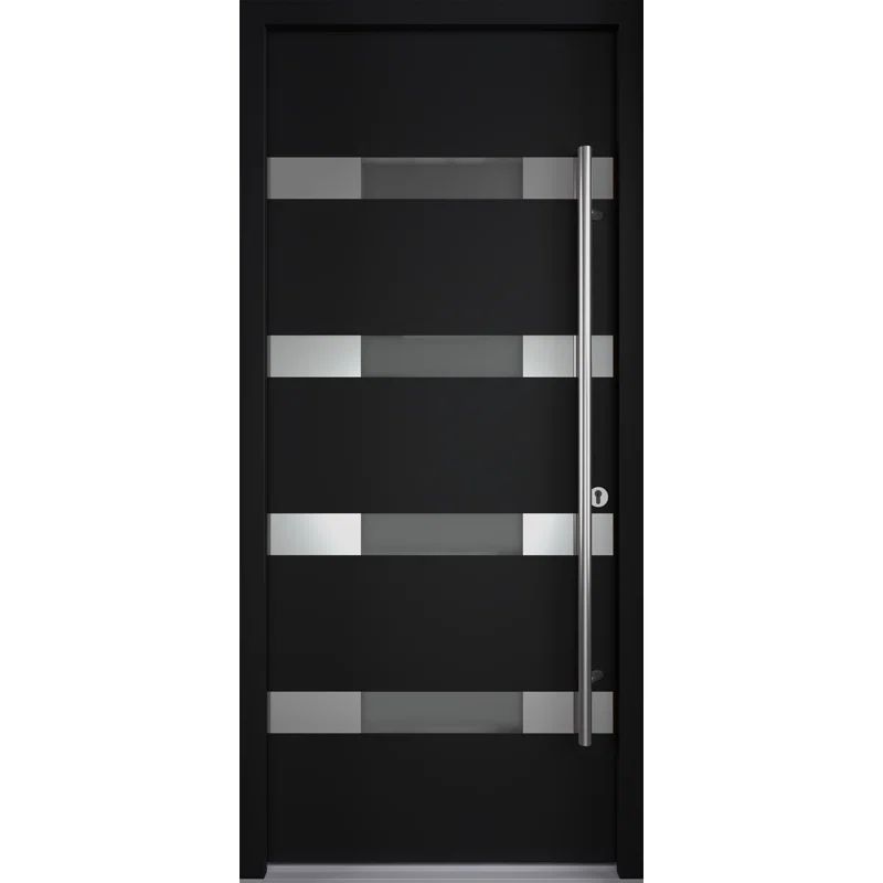 Aura Black Zinc-Galvanized Steel Front Door with Frosted Glass