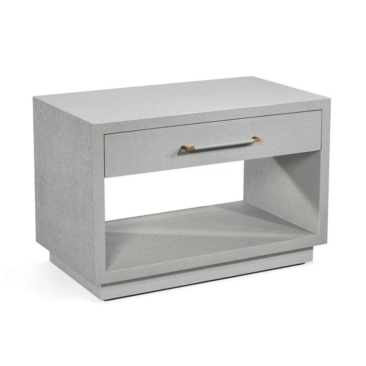 Montaigne Light Grey 1-Drawer Nightstand with Antique Brass Pull