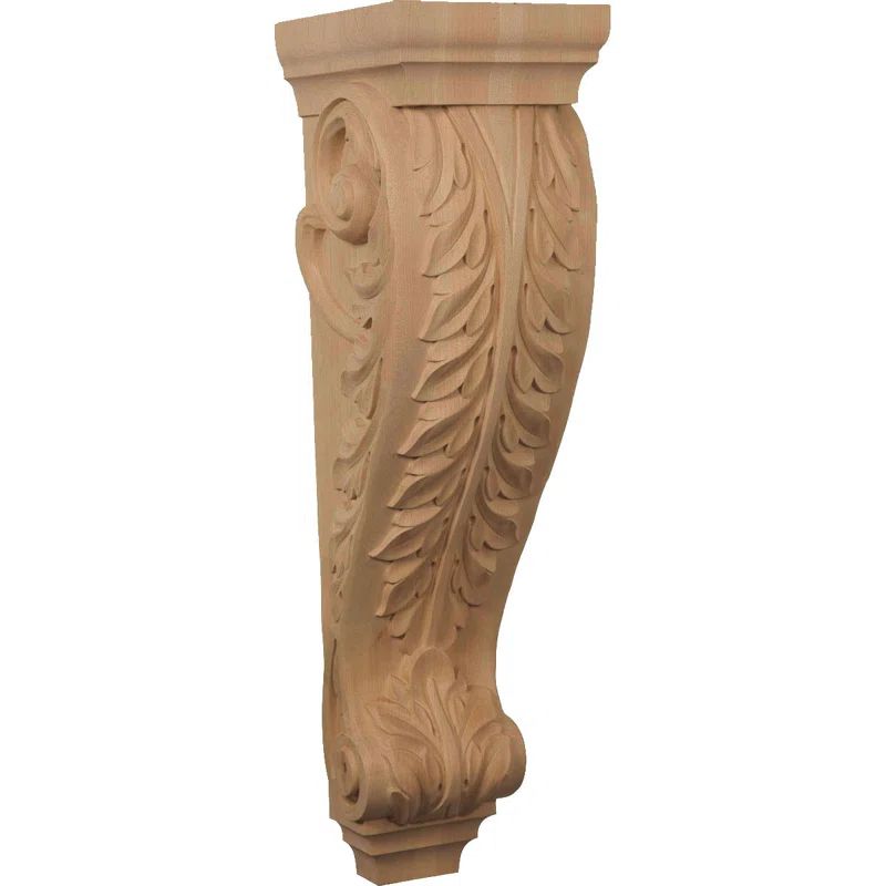 Large Unfinished Rubberwood Hand-Carved Acanthus Corbel
