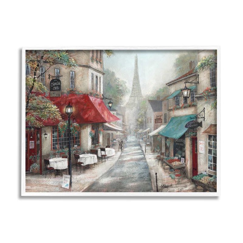 White Framed Parisian City Streets Textured Wall Art, 20 x 16