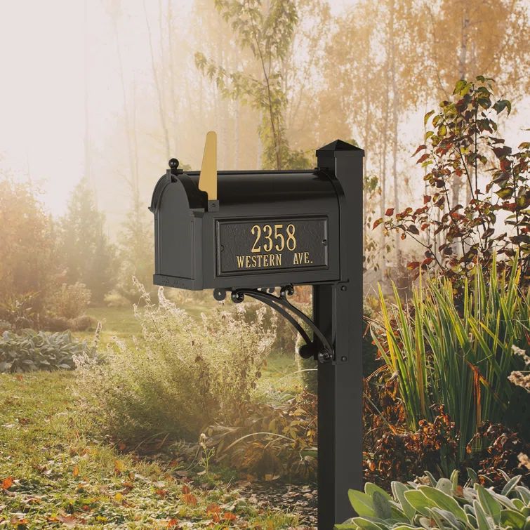 Black Aluminum Lockable Mailbox with Side Plaques