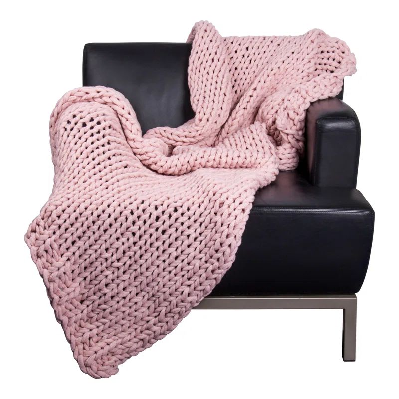 Chunky Pink Faux Fur Knitted Blanket, 78"