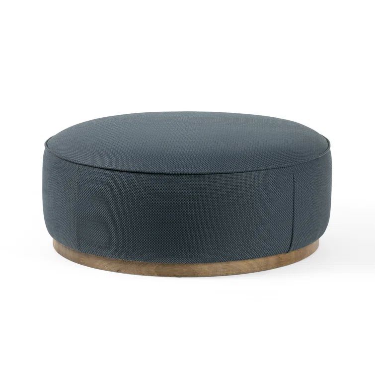 Rayna 36" Round Cobalt Faux Leather Ottoman