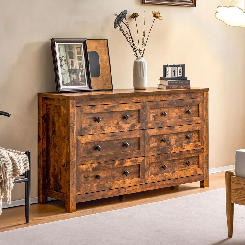 Rustic Brown Farmhouse 6-Drawer Solid Wood Dresser