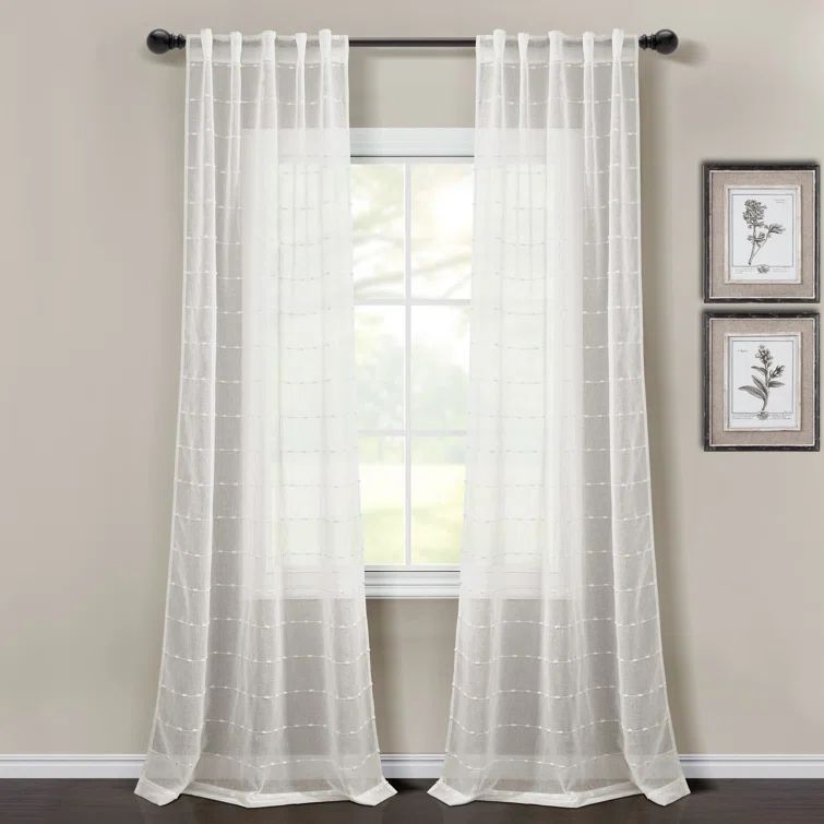 White Sheer Polyester Rod Pocket Back Tab Window Curtain Panels
