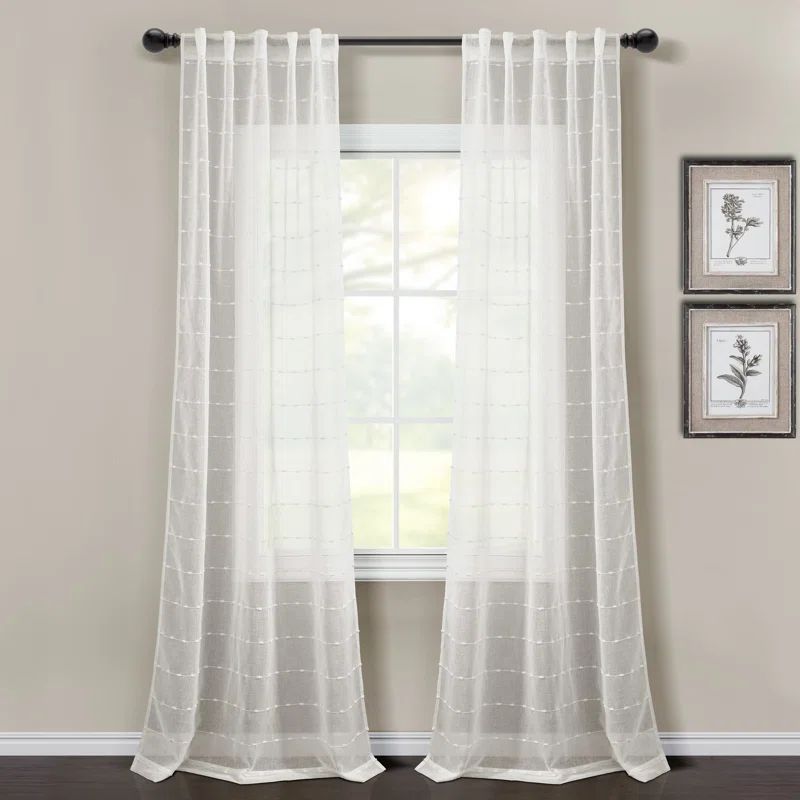 White Sheer Polyester Rod Pocket Back Tab Window Curtain Panels