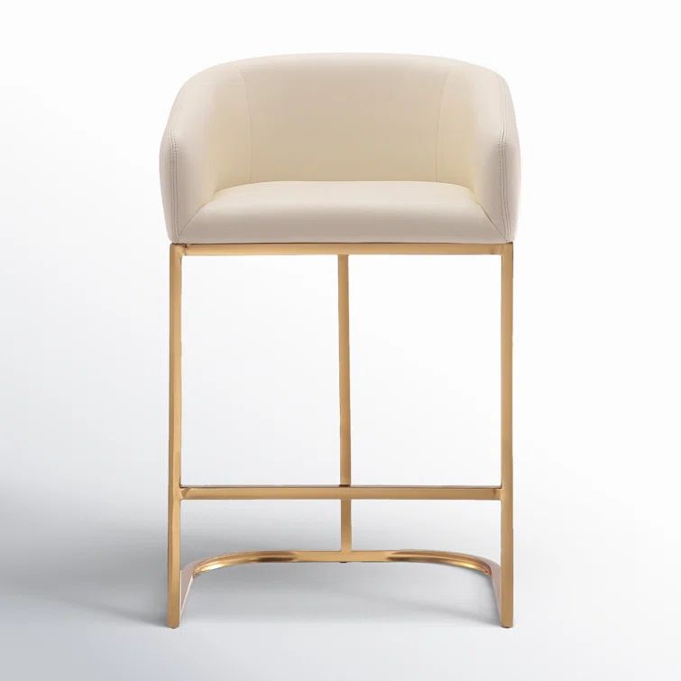 Cream Faux Leather Bucket Seat Counter Stool with Gold Frame