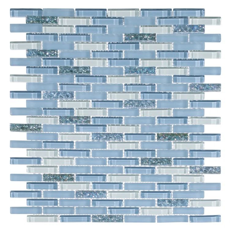 Azure Frosted Glass Brick Joint Mosaic Tile Sheet