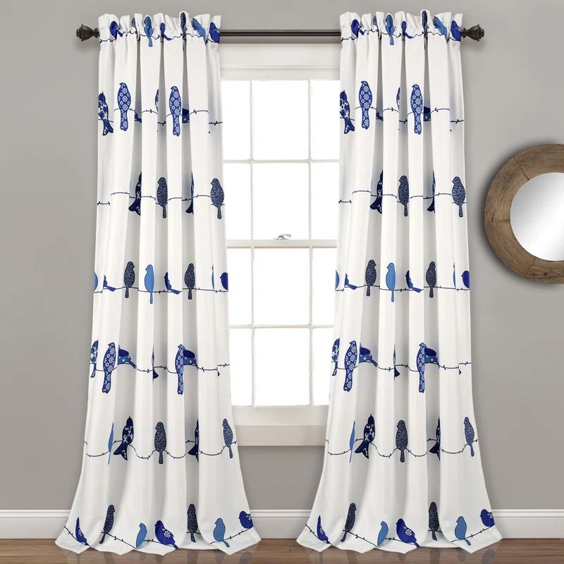 Navy Polyester Room Darkening Rod Pocket Curtain Panels, 52"W x 95"L