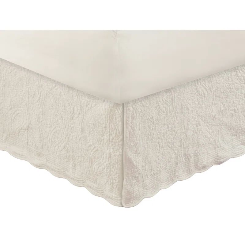 Ivory Full Cotton Quilted Bed Skirt with Scallop Edges