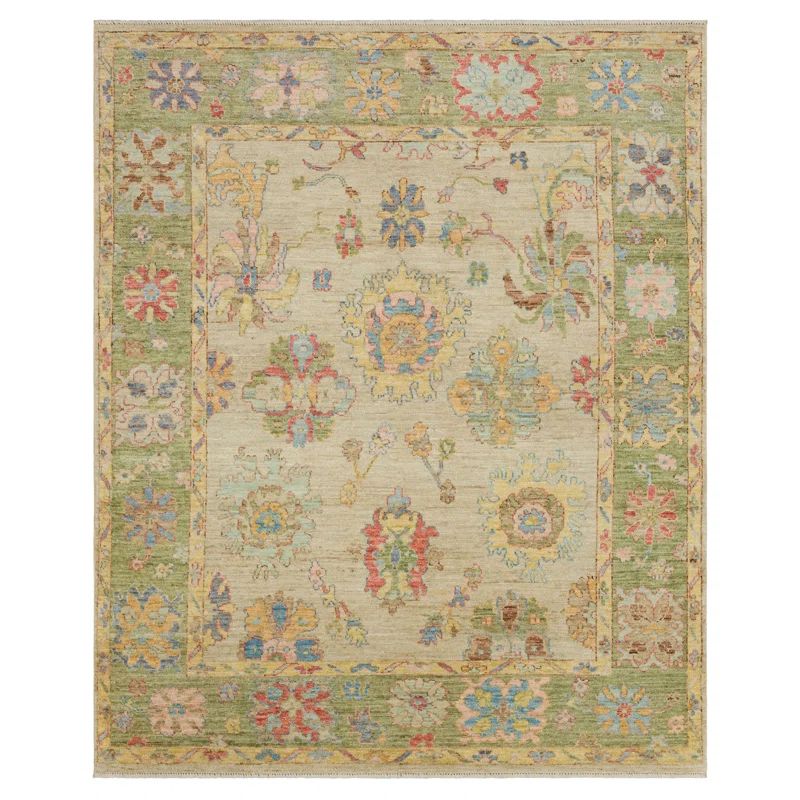 Beige Abstract Hand-Knotted Wool 9' x 12' Area Rug