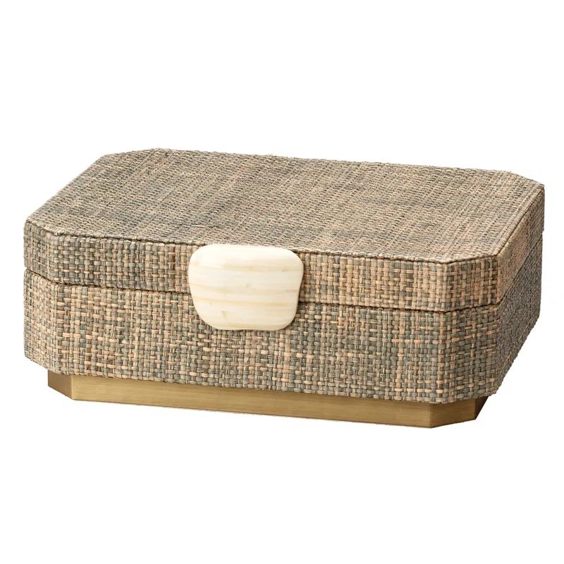 Gray Raffia and Ivory Bone Decorative Box