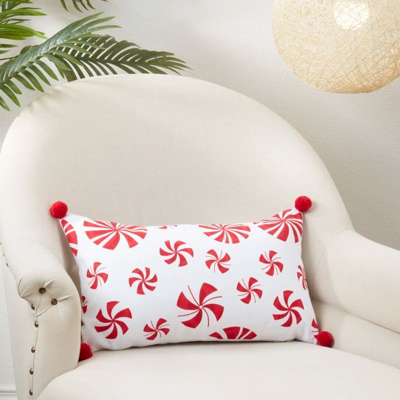 Candy Cane Dreams Red and White Cotton Throw Pillow Cover
