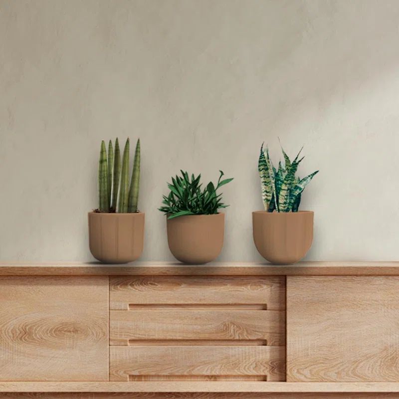 Ochre Polyethylene Resin Egg-Shaped Decorative Planter Set