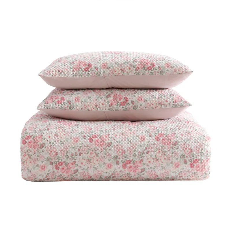 Twin Pink Microfiber Reversible Floral Bed in a Bag Set