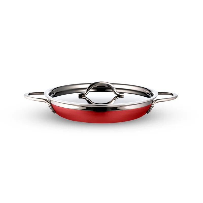 Red Stainless Steel 2.38 qt. Saute Pan with Lid