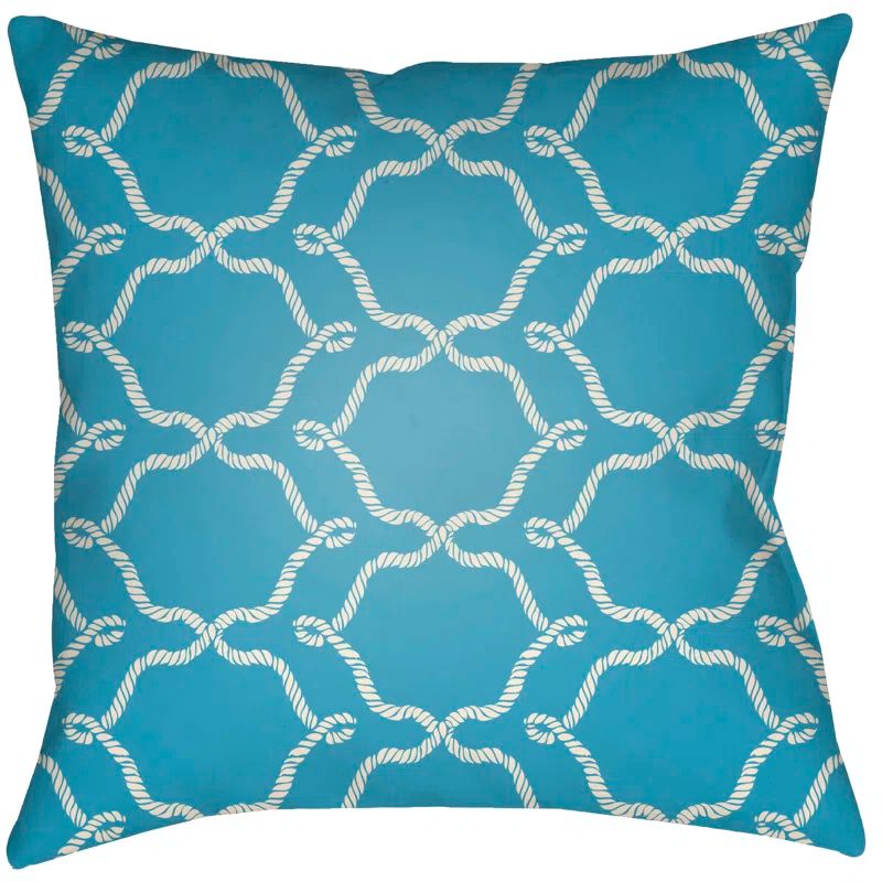Aqua and Ivory Geometric Square Outdoor Throw Pillow Set