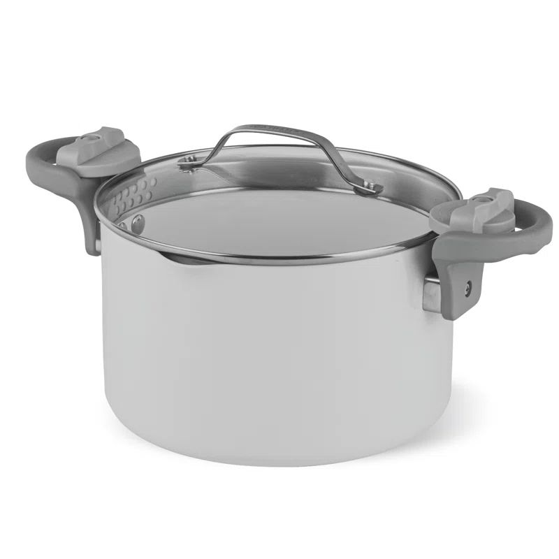 Gray Aluminum 5-Quart Nonstick Pasta Pot with Strainer Lid