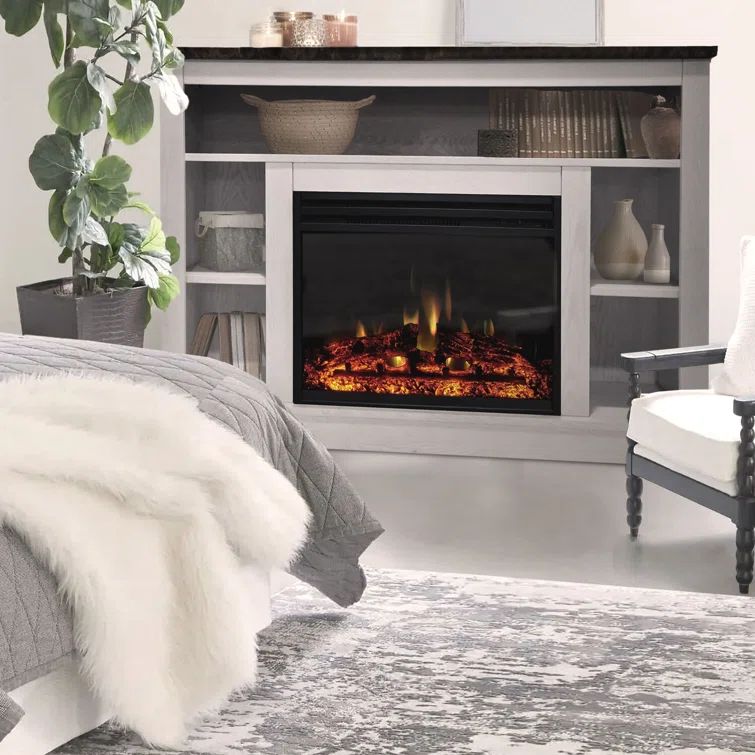 Seville 47'' White MDF Electric Fireplace with Enhanced Log Display