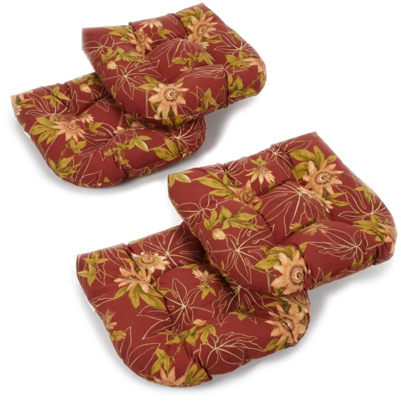 Passion Ruby Floral Tufted Polyester Outdoor Dining Chair Cushions, Set of 4