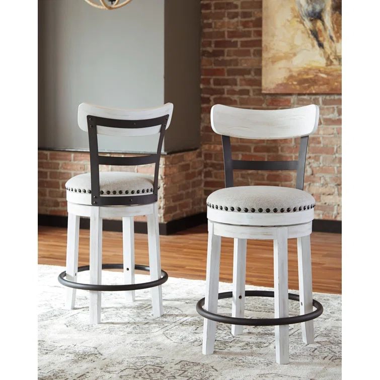 Industrial Cream White Swivel Barstool with Metal & Wood Accents