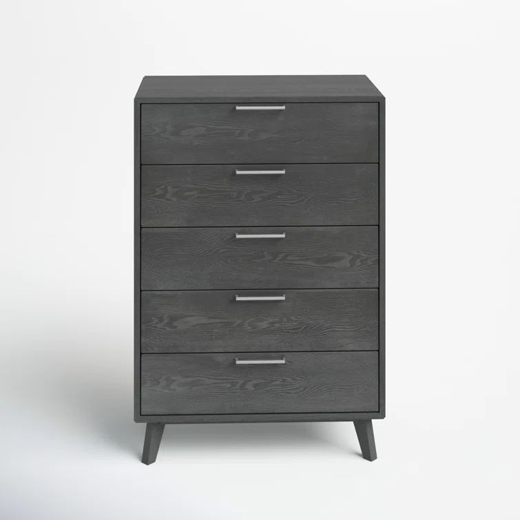 Gray Wash Mid-Century Modern Vertical 5-Drawer Dresser