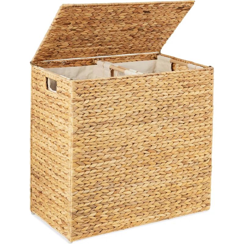 Large Natural Water Hyacinth Double Laundry Hamper with Lid