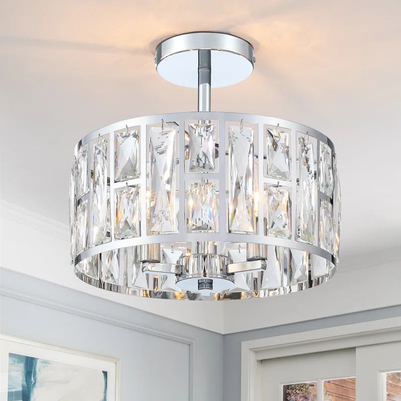 12" Chrome Crystal Semi Flush Mount Ceiling Light Fixture