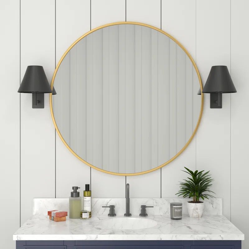 36-Inch Gold Round Metal Wall Mirror