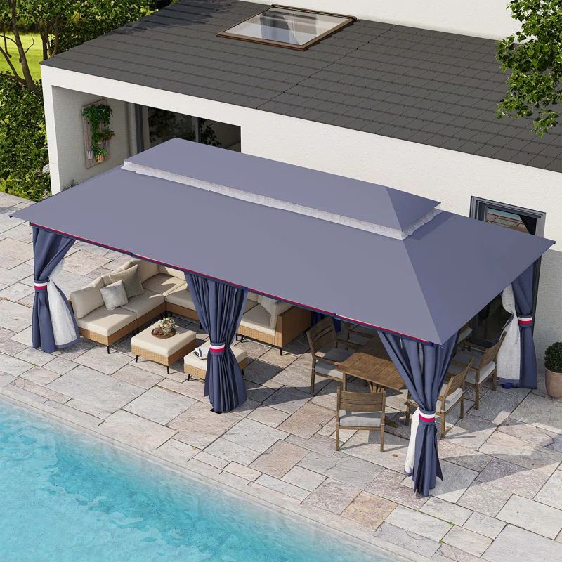 Classic Blue 10'x10' Iron Frame Patio Gazebo with Mosquito Netting