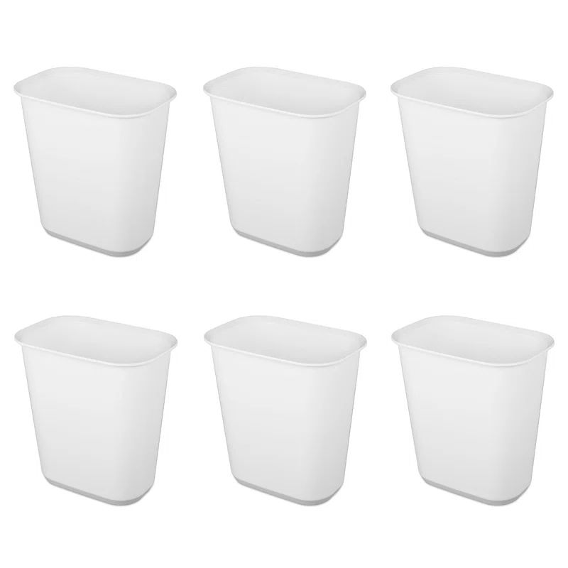 Sterilite 5.5 Gallon White Plastic Rectangular Wastebasket, 6 Pack