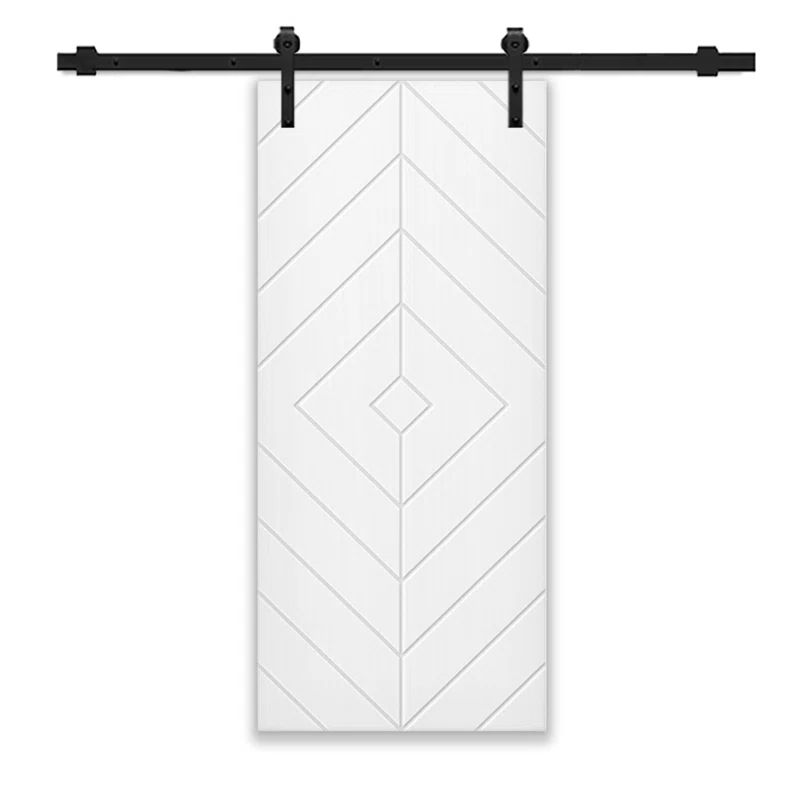 White Painted Composite Modern Interior Sliding Barn Door Kit with Matte Black Hardware