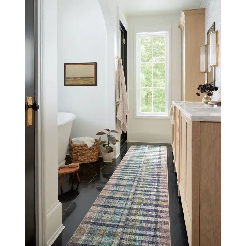 Humphrey Plum Multi 2' x 5' Synthetic Plaid Runner Rug