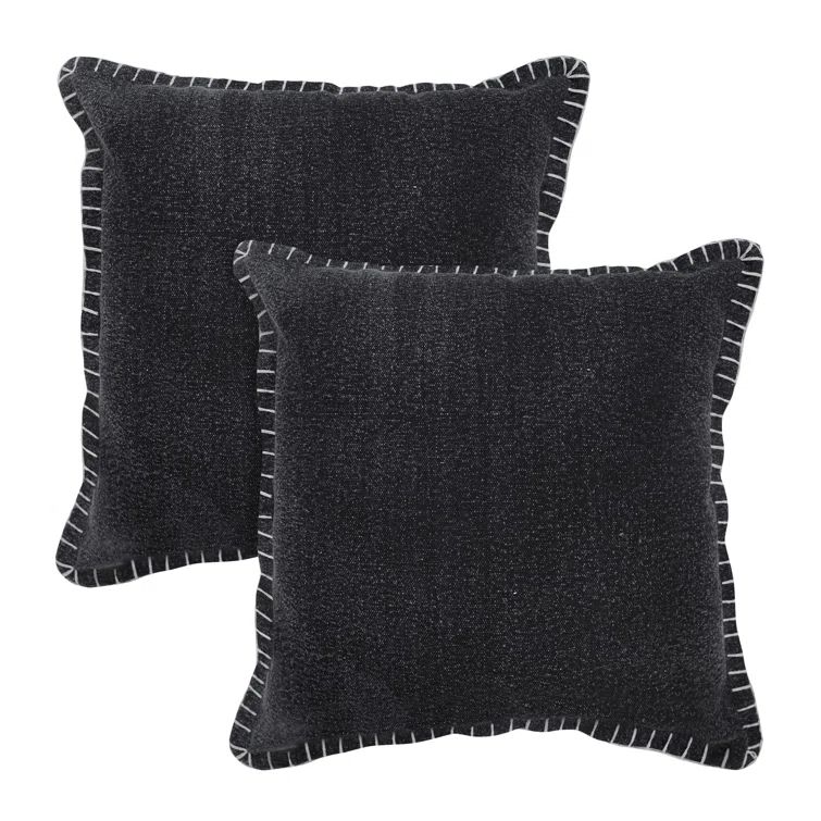 Wilma Black Cotton Embroidered 20" Square Throw Pillow Set