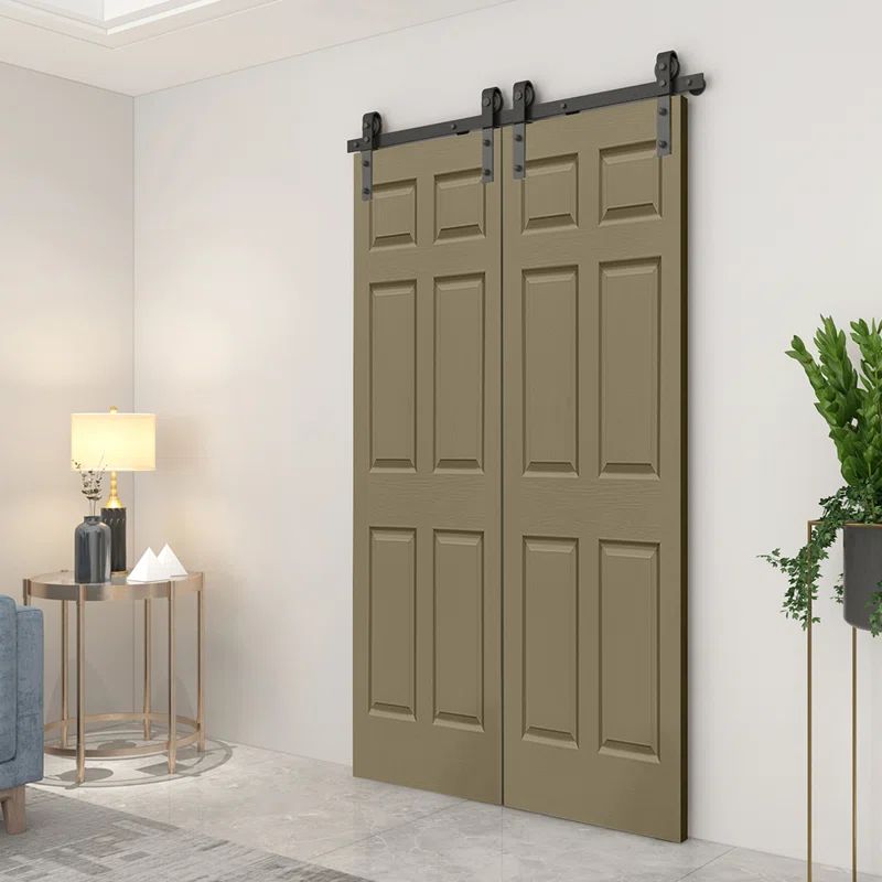 Olive Green MDF Composite Double Bifold Barn Doors with Black Hardware