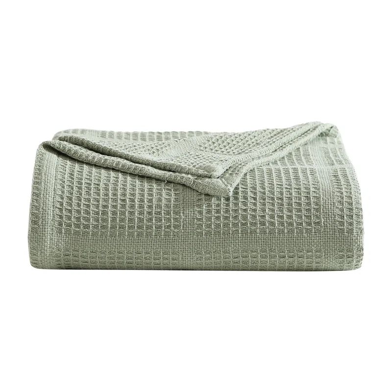 King Green Cotton Waffle Weave Lightweight Blanket Set
